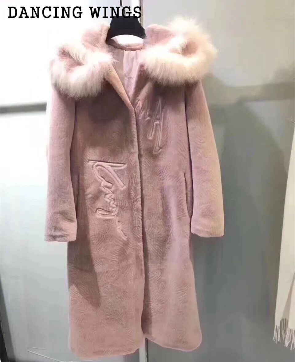 Winter font b Women s b font Sheep Shearing Fur Coat With Hood Real Fox Fur