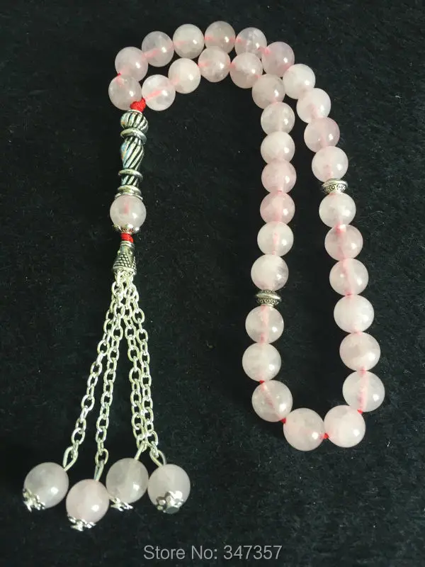 

New Arrival Natural 33beads Pink Crystal Quartz Beads Stone Rosary Kehribar Tesbih Prayer beads Islamic Muslim Tasbih Allah