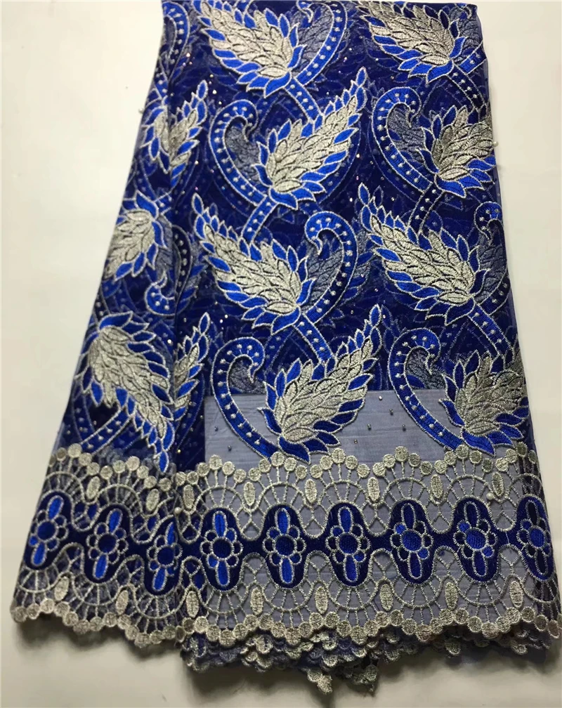 

Navy Blue 2018 Latest Design African French Lace Fabric High Quality African Tulle beads Lace Fabric For Wedding Guipure Fabric