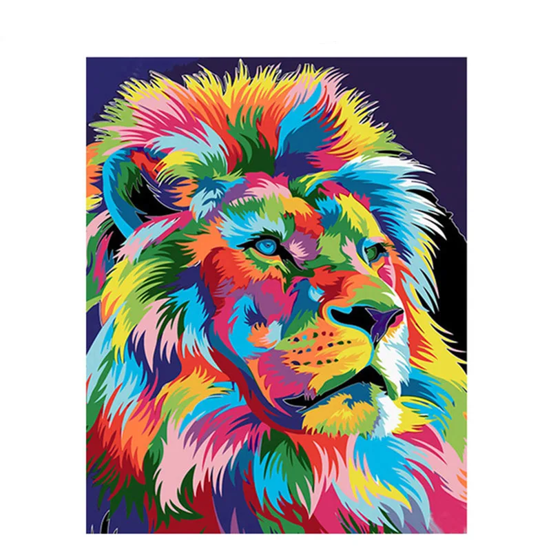 

No Framed Color Painted Lion DIY Painting By Numbers Animals Wall Art Picture Coloring By Numbers Unique Gift For Home