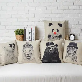 

Drawing animals Creative Cartoon Vintage Linen Cotton Cushion Linen Pillow home decorate sofa cushions