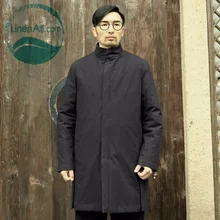 LinenAll original men’s 100% cotton autumn and winter long cotton coat men black thick warm parkas QF