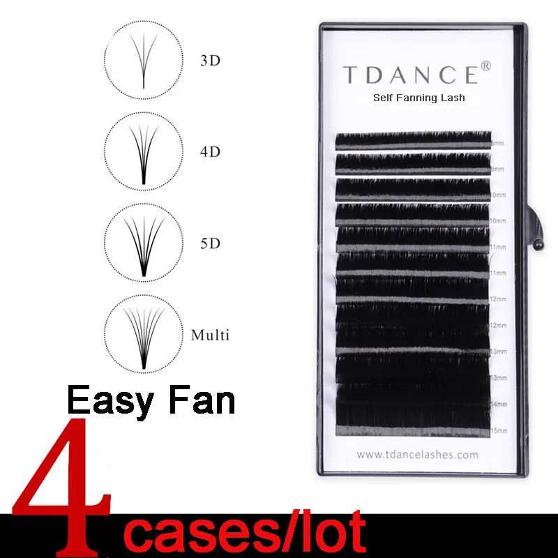 

TDANCE 4pcs/lot Easy Fan Bloom Eyelash Extension Fast Fan Self-Making Fans Volume Lashes Austomatic Flowering