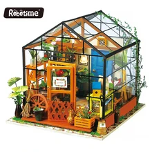 Robotime DIY Doll House Toy Wooden Miniatura Doll Houses Miniature Dollhouse toys With Furniture LED Lights