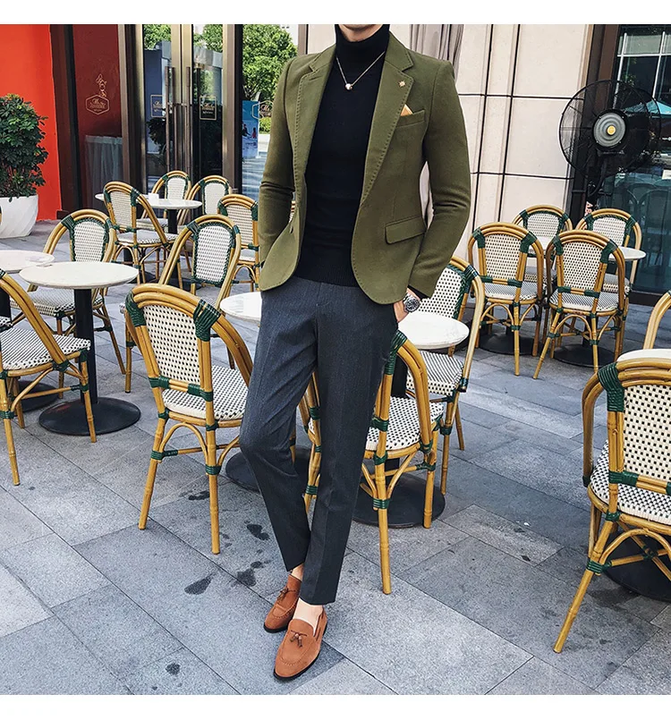 Новинка 2019 года для мужчин осень британский стиль повседневное мода Блейзер мужчин's однотонный деловой куртка мужчин бутик элегантны