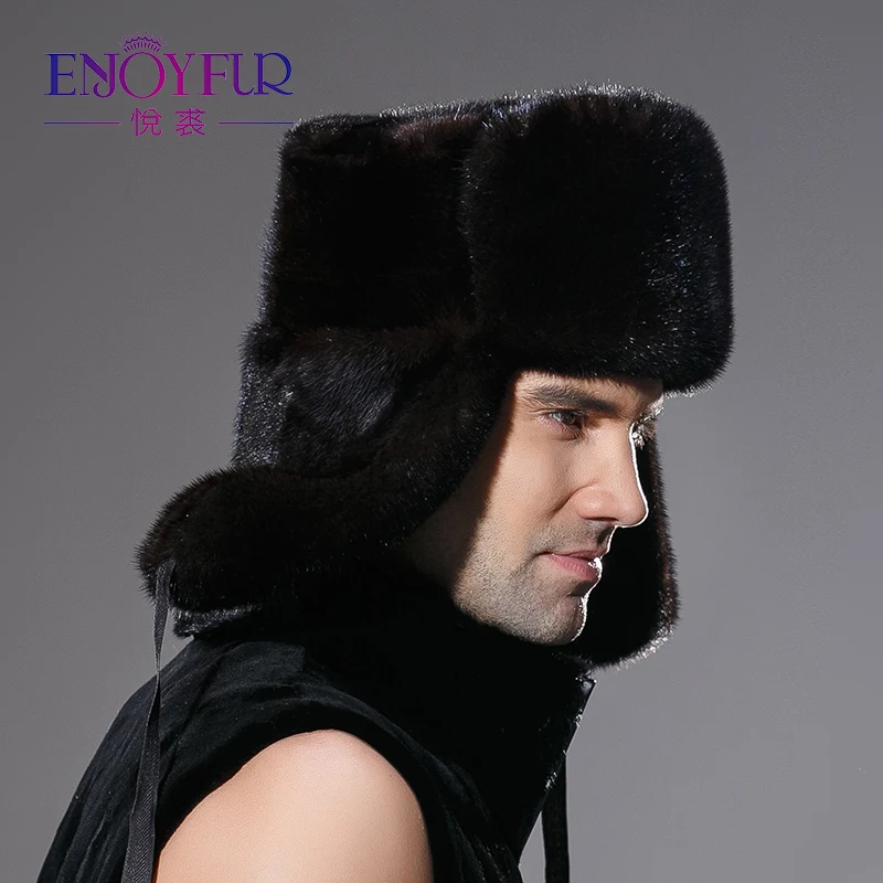 Зима теплая реальная вся норка шляпа для мужчин наружного уха протектор крышка качество превосходный штраф мастерство шляпу прибытия