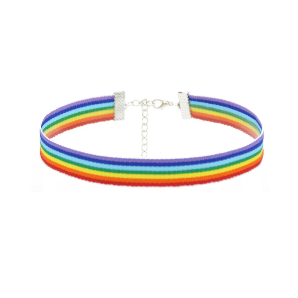 

Fashion Colorful Rainbow Choker Necklace Ribbon Clavicle Chain For Women Lesbian Bisexual Pride Simple Jewelry Party Gift