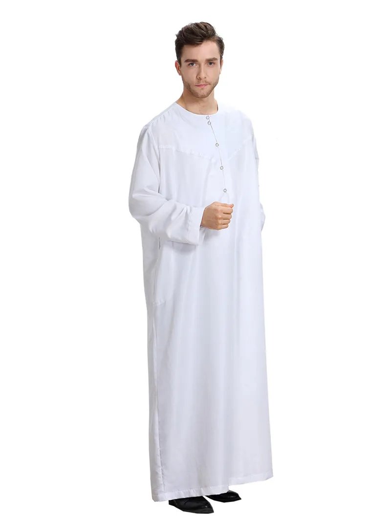 Casual thobe for men muslim hajj islamic clothes men White BTH808in
