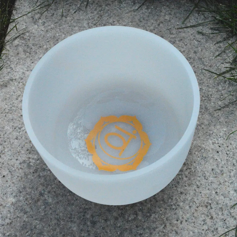 

HF 9 inches or 10 inches Frosted Crystal Singing Bowl With Chakra Symbol CDEFGAB