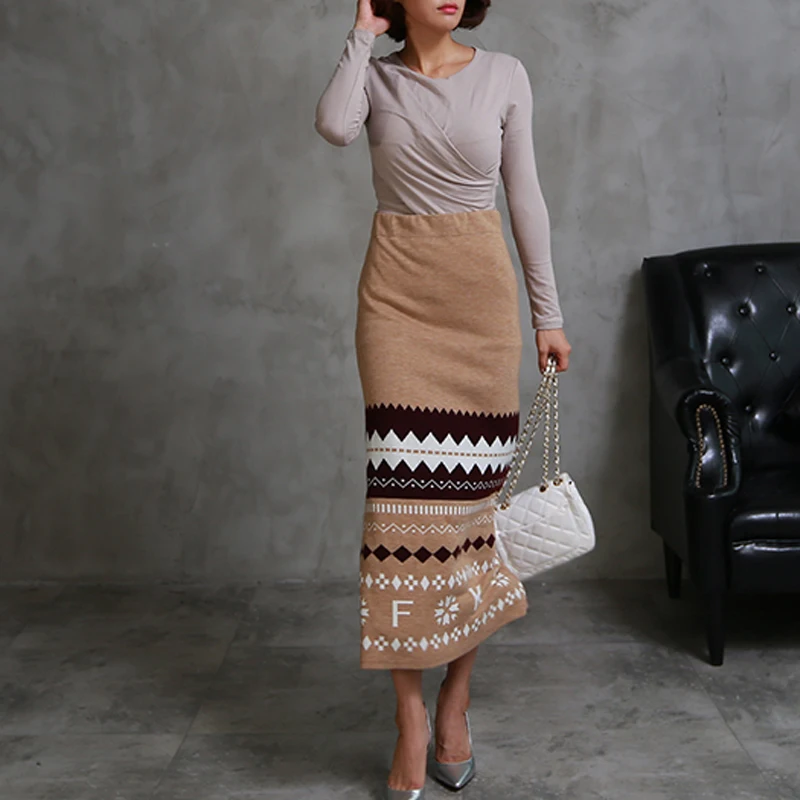 E Geométrica Mujeres Invierno xl De Largo Gratis Cintura Alta Vintage Envío S Rectos Stretch Faldas Maxi Moda Otoño 2018 Nueva q0xU1fw