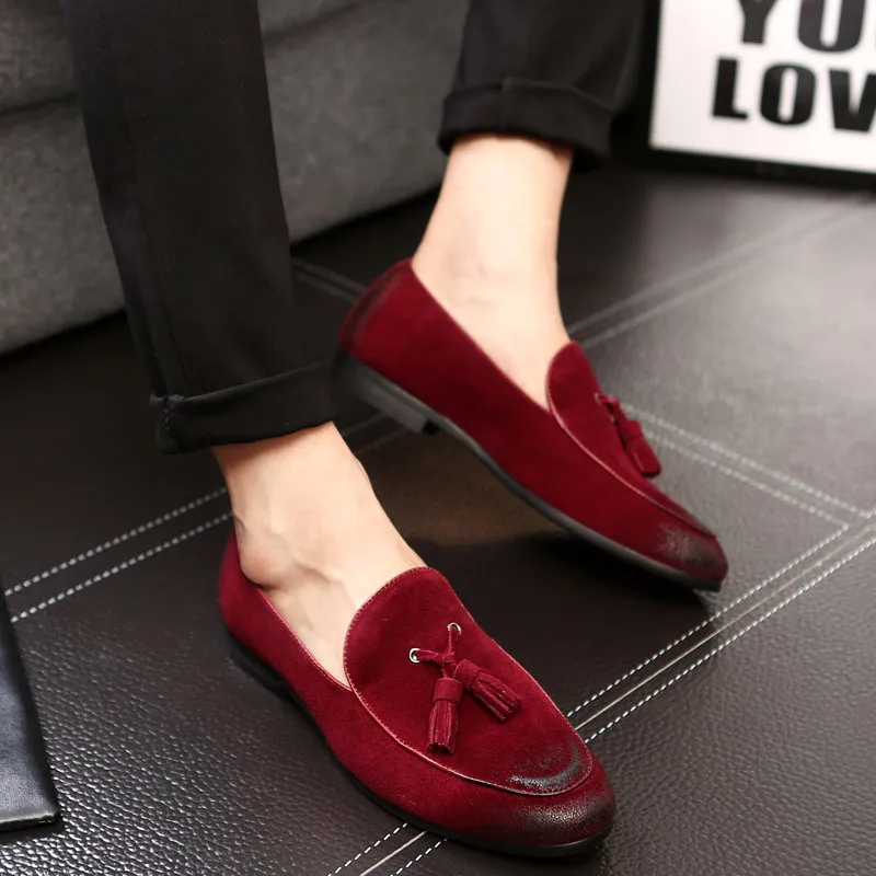 Merkmak 2018 Men's Fashion Soft Moccasins Suede Leather Dress Wedding Loafers Vintage Tassel Shoes Male Oxfords Driving Shoes