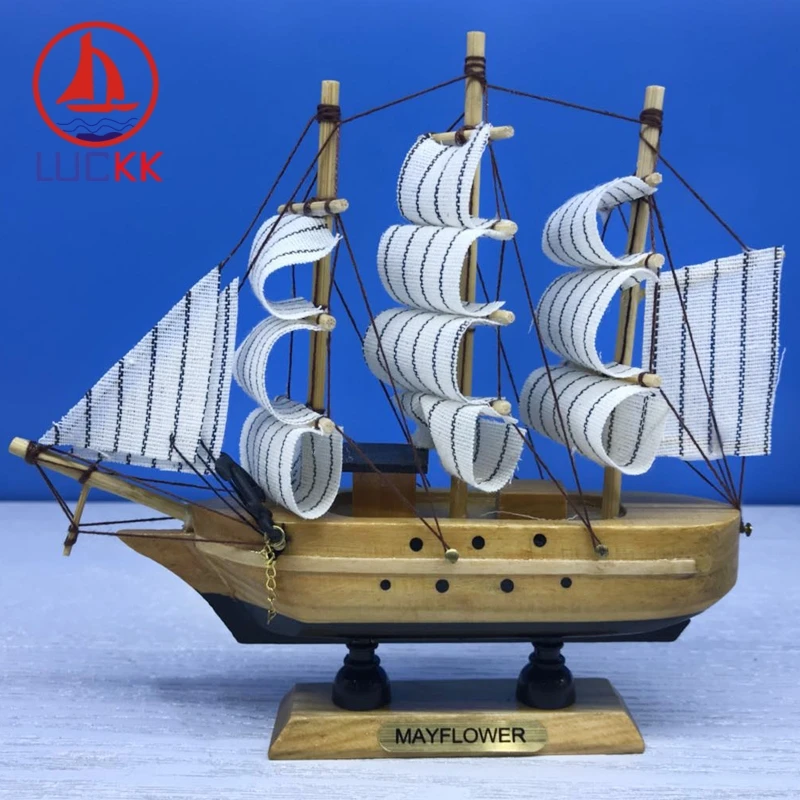 

LUCKK 16CM Scandinavian Style Wooden Model Ship Nordic Home Interior Decoration Loft Wood Crafts Room Accessories Retro Figurine