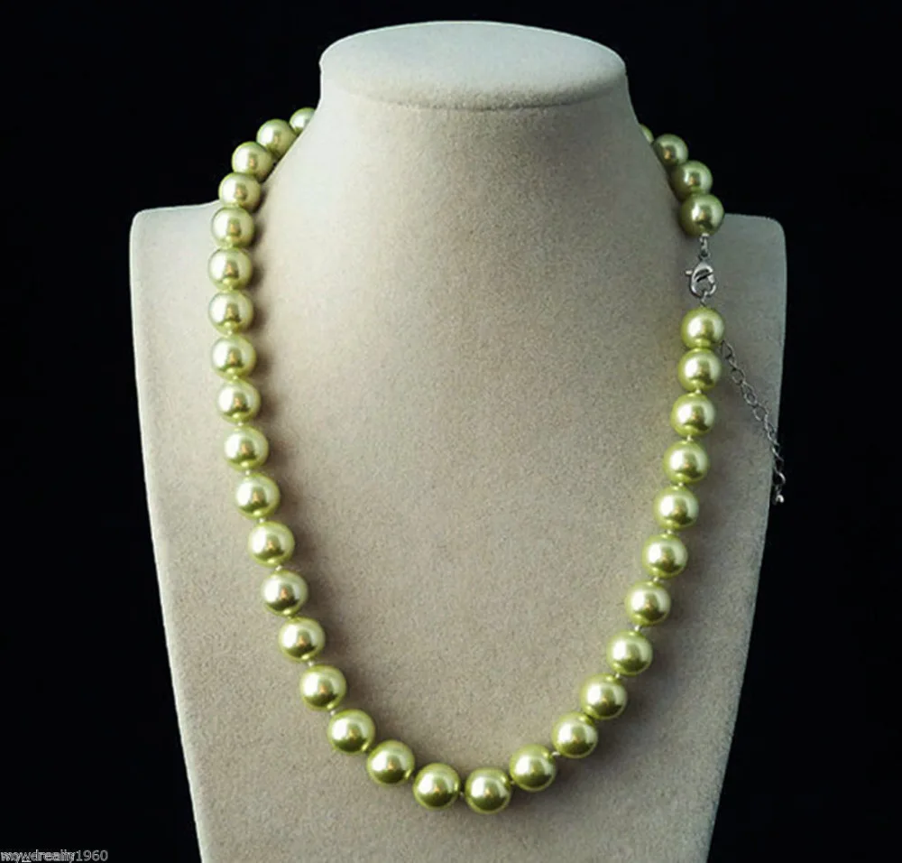 QW838 Real Green 10mm South Sea Shell Pearl Necklace 18''^^^^Noble style Natural Fine jewe