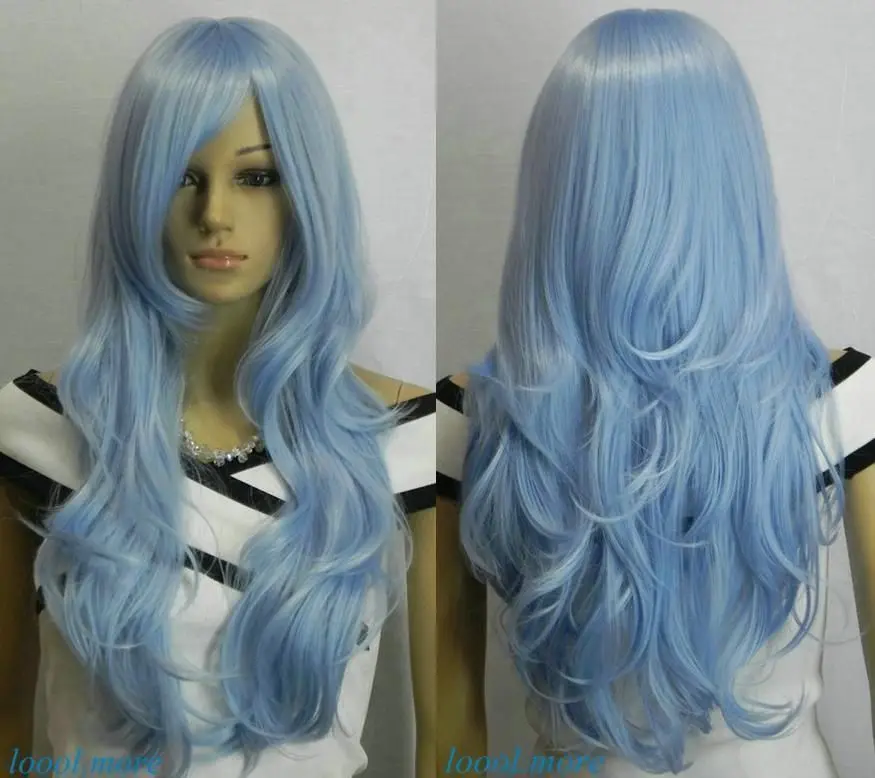 Шун wig.02069 Fastshipping Светло Голубой Длинные Волнистые Аниме Косплей партии