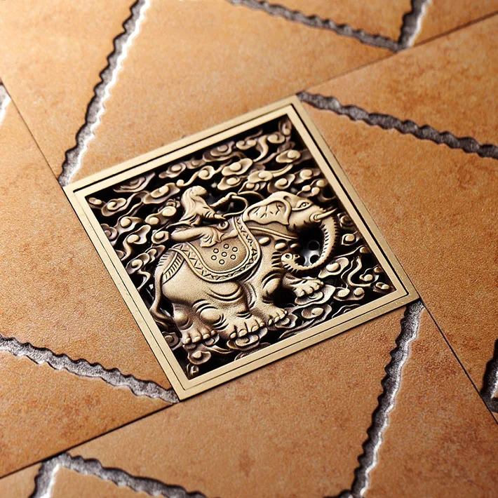 Copper antique Elephant design anti odor floor drain shower floor drains rectangle shower drainer