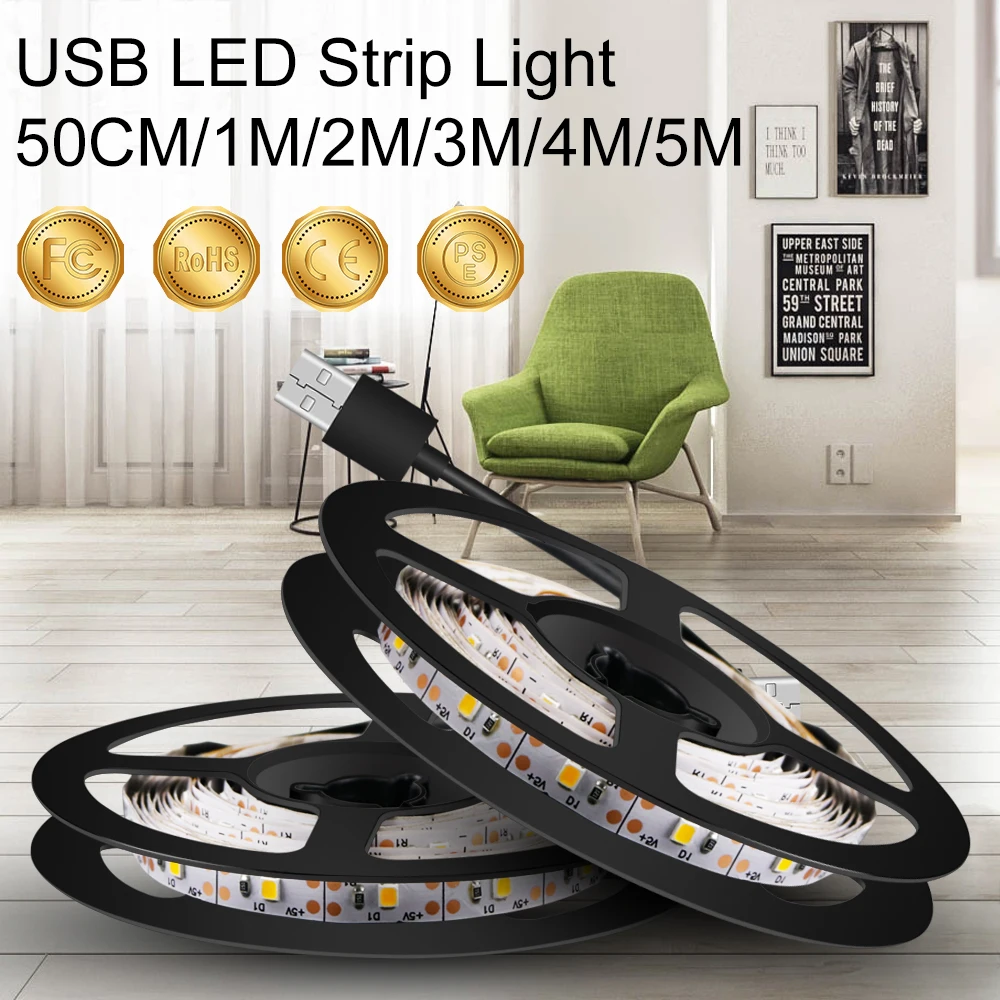 

5V Led Strip Light USB Led Lamp Tape Flexible Neon Light Ribbon 50CM 1M 2M 3M 4M 5M Diode Ledstrip Closet Wardrobe Night Light