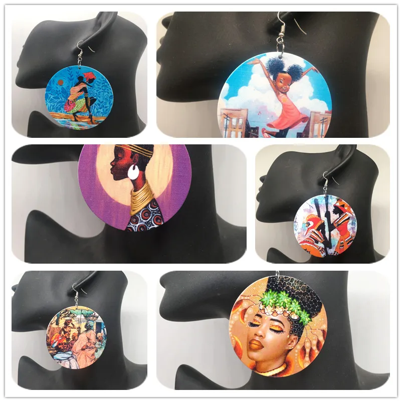 

Free Shipping!!african women wooden earrings can mixed 5 design