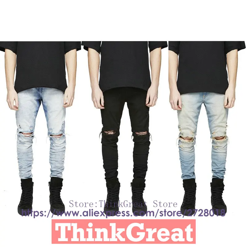 

REPRESENT Jeans Cool Mens Designer Clothes Fashion Denim Jumpsuit Black/Light Blue Skinny Destroyed Ripped Distressed Jeans