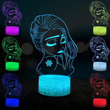 

Beautiful Flower Girl Elsa 3D Table Lamp Multicolor LED Lighting USB Girl's Bedroom Night Light Chirstmas Holiday Party Gifts
