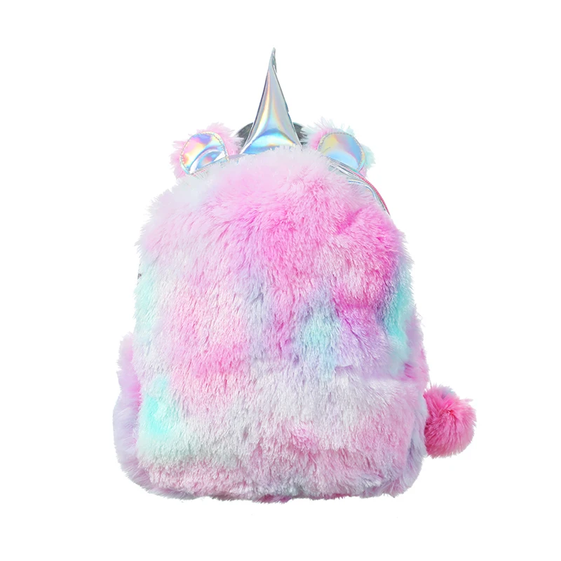  Mini Unicorn Backpack Shoulder Bag For Women Winter Faux Fur Small Backpack Hologram Leather Teenag - 32949528214