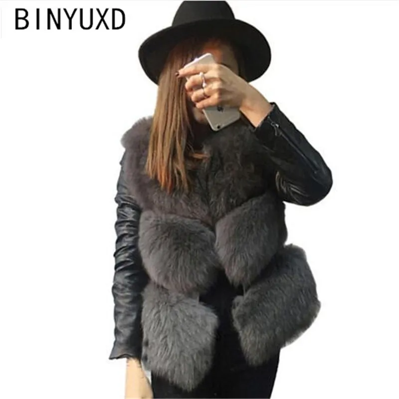 

BINYUXD Winter jacket High quality Casaco de Inverno Mulheres Quentes Do Falso Fox Fur Vest Alta-Grade Jaqueta Colete Feminino