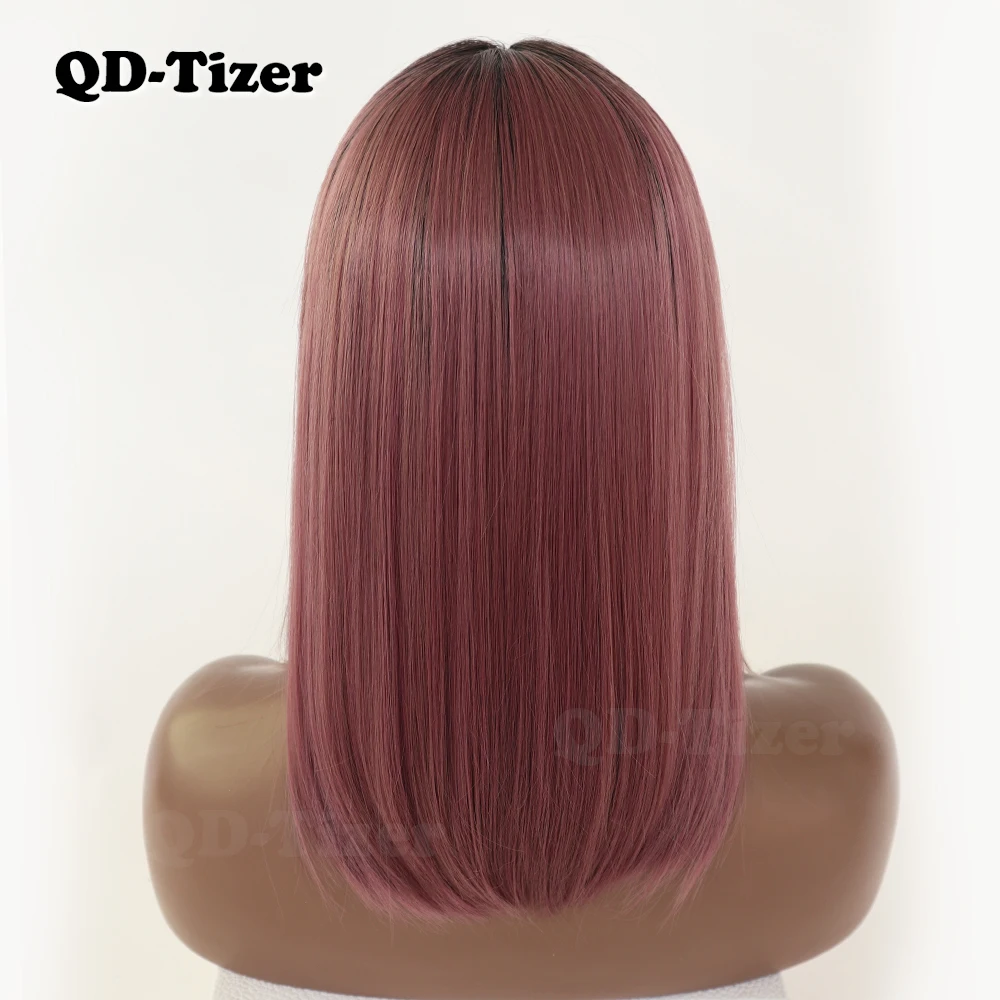 QD-Tizer темные корни короткий Боб фиолетовый парик 180% плотность синтетический парик на кружеве Омбре парики для женщин волосы термостойкие волокна