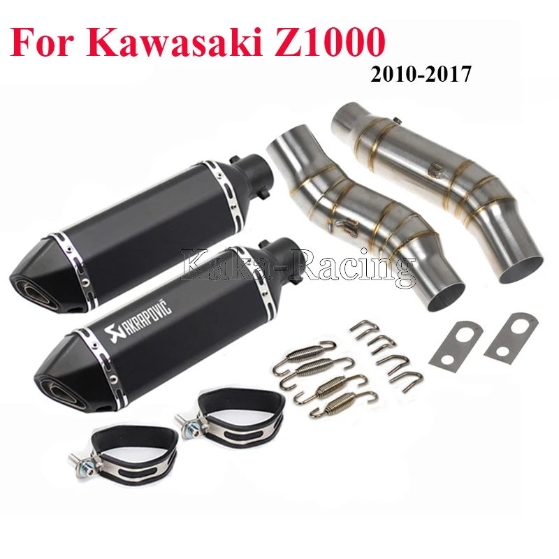Z1000 Motorcycle Full Exhaust system Mid link pipe slip-on + 2pcs Akrapovic muffler Escape for Kawasaki 2010-2016 | Автомобили и