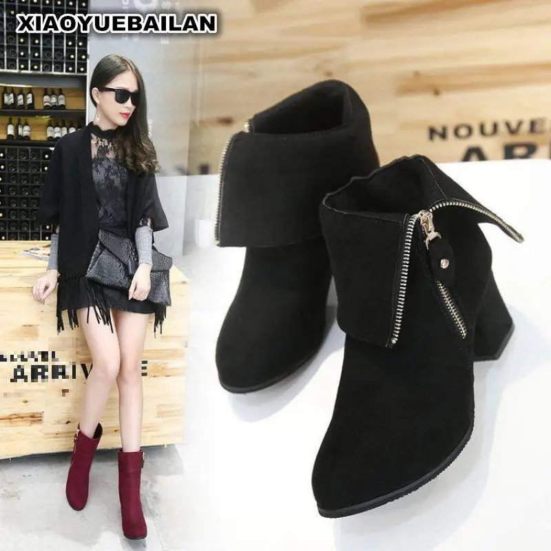 

Comfortable And Warm Short Sleeve High-heeled Boots For Women In Autumn Winter