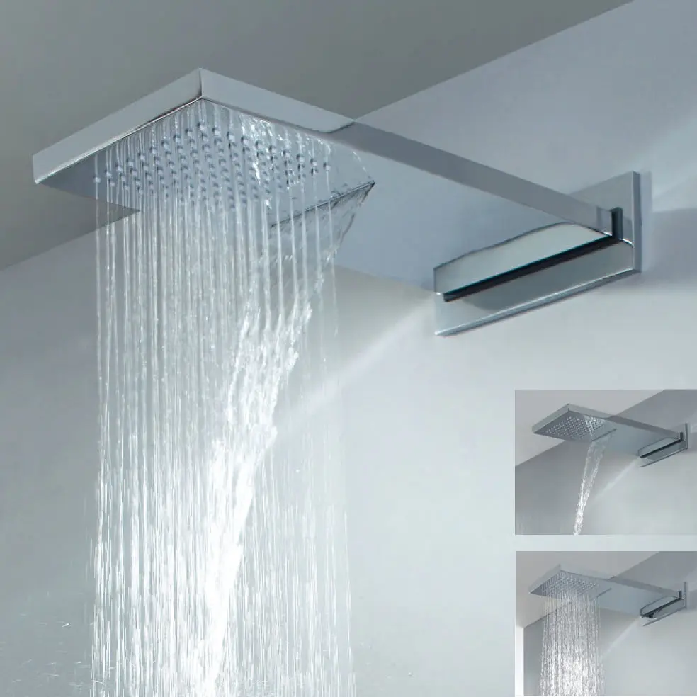Goedkoop Luxe Dual Functie Waterval Regen Vallen Overhead Messing Chrome Vierkante Douchekop ALLEEN NIEUWE