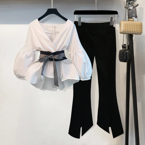 إلهة 2 قطعة مجموعة النساء فرقة فام دوكس قطع Conjunto Feminino عاما الإناث زي اثنين قطعة مجموعة بلوزات وسراويل