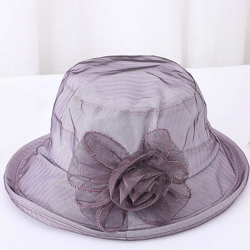 Органза хлопок цветок летние женские шляпы от солнца Женская Повседневная пляжная шляпа взрослый складной красный солнцезащитный козырек Женская пляжная Панама - Цвет: purple