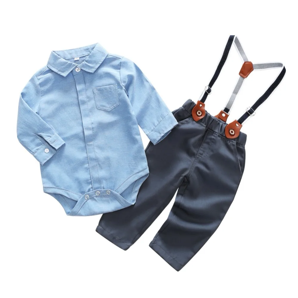 Hot Baby Boys Kids Formal Suits Summer Boy girl Gentleman Clothes Set Long Sleeve Shirt+Trousers Overalls Pants