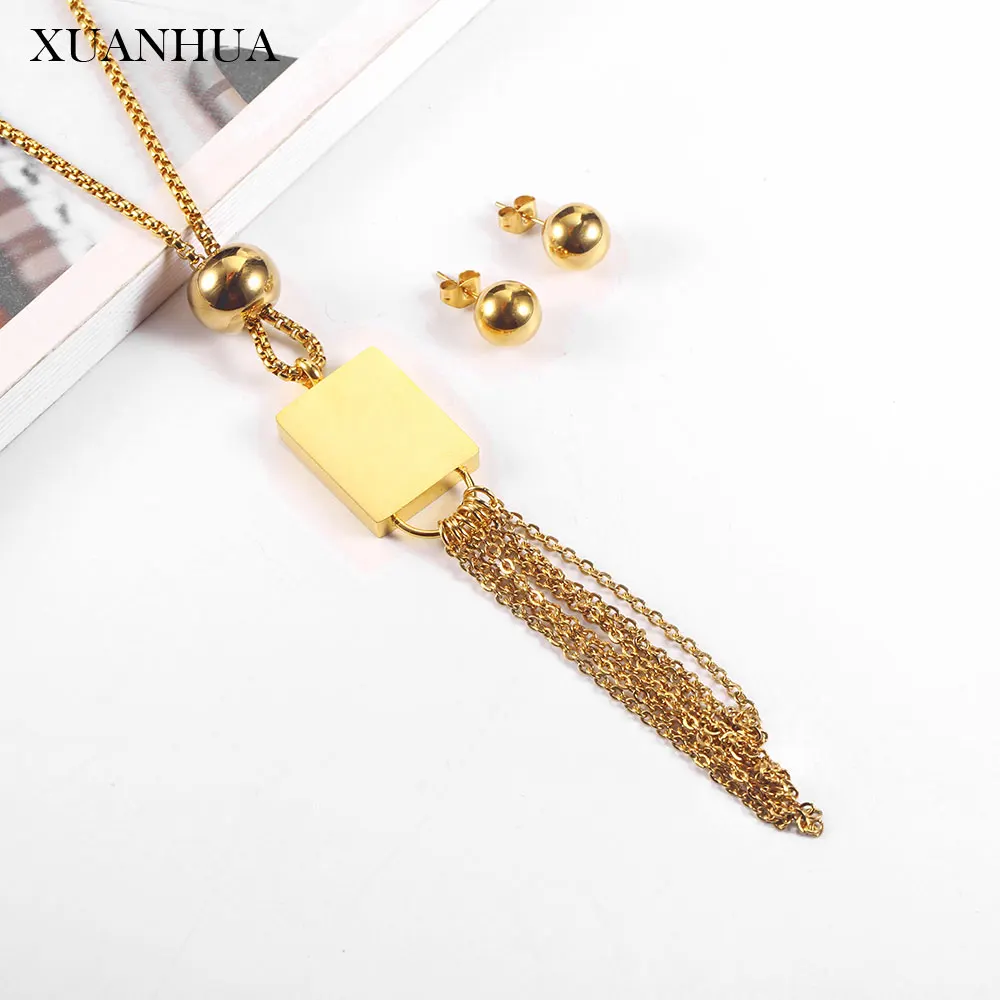 

XUANHUA Pendant Necklace Earrings Jewelry Sets Stainless Steel Jewelry Woman Vogue 2019 Fine Jewelry Accessories Charm Chain