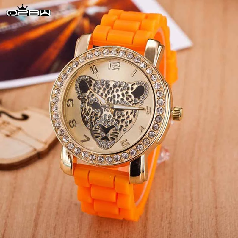 Relogio Feminino Красочные Силикона леопарда голова часы Женщины Кварцевые Полный