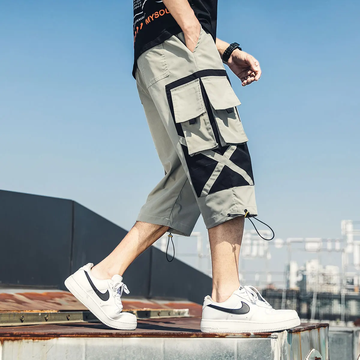 Летние Комбинезоны Шорты Мужские Chao бренд Прямые-баррель тонкие и толстые брюки со свободным весом и большим размером мужские семь минут p