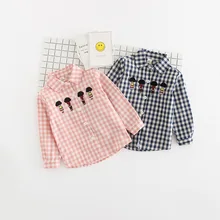 Осенние клетчатые рубашки для маленьких девочек хлопковые топы с длинными рукавами и рисунком, рубашка, блузка детская куртка