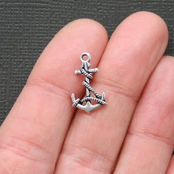 

10pc/lot 19mm x 12mm Anchor Charms Antique Silver Tone 2 sided lucky charms for jewelry making DIY necklace pendant