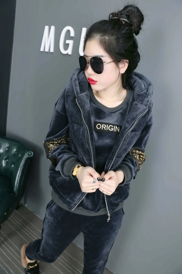 Winter 2 Piece Sets Women Sporting Suit Casual Loose Thickening Hooded Gold Velvet Tracksuit Fashion Pants Sets Plus size 6XL Winter 2 Piece Sets Women Sporting Suit Casual Loose Thickening Hooded Gold Velvet Tracksuit Fashion Pants Sets Plus size 6XL
