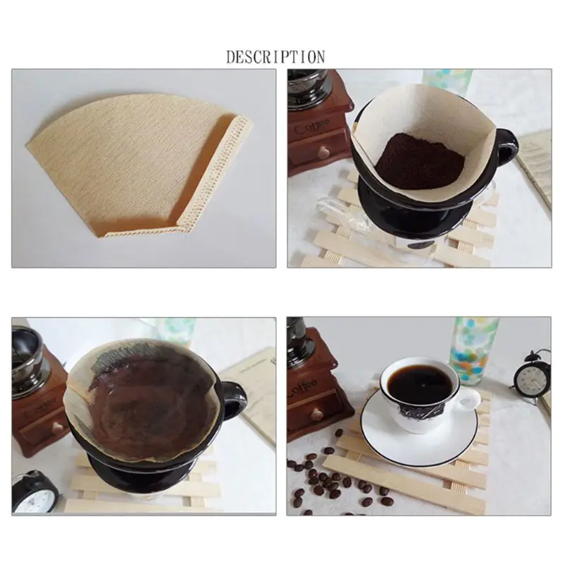 

40pcs Replacement Coffee Paper Filter Cones Hand Drip Natural Brown Unbleached Espresso Tea Tools