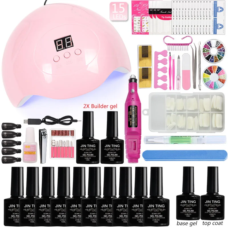 

Nail Set 45w Led Uv Lamp Dryer 10 Color Gel Nail Polish Manicure Set Nail Kit Poly Uv Gel Nail Builder Gel Extension Kits Tools