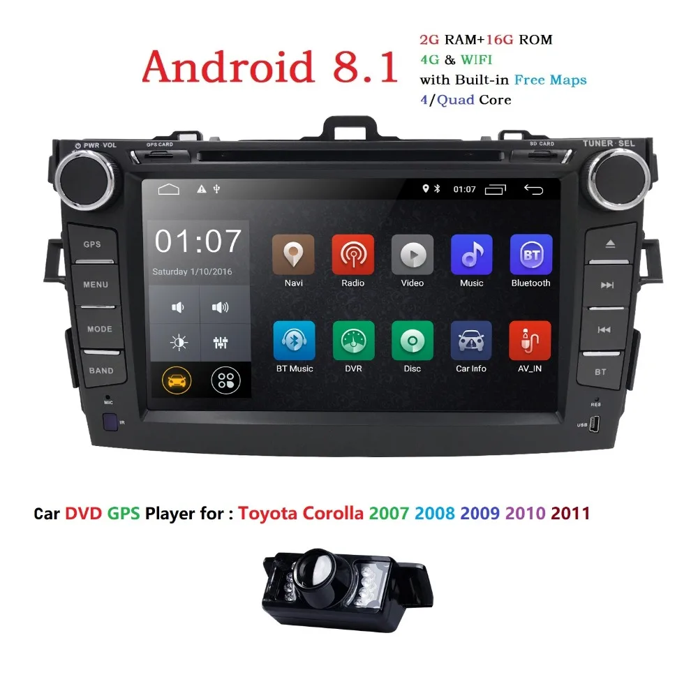 

Android8.1 car dvd player For Toyota corolla 2007 2008 2009 2010 2011 in dash 2 din 1024*600 car radio gps video head unit 2GRAM