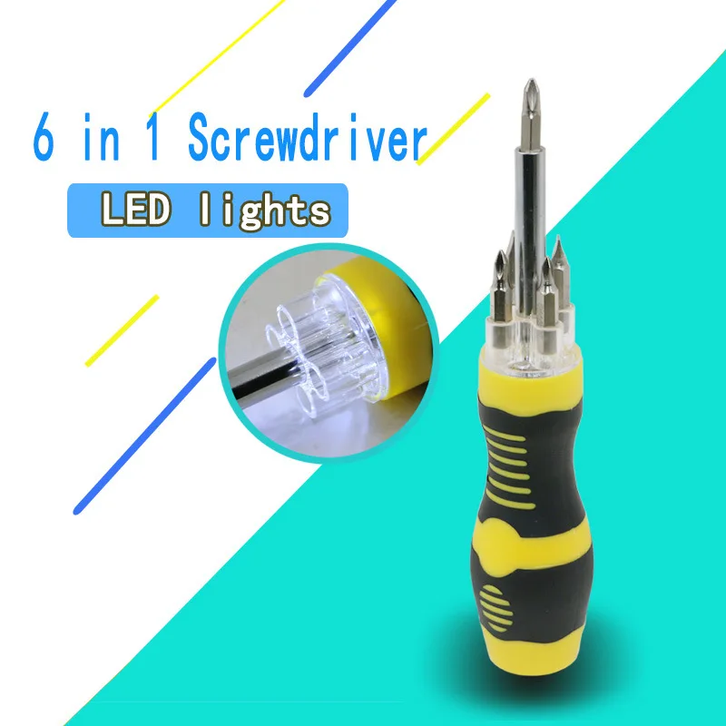 

High quality 6PCS screwdriver set multi-function manual maintenance LED light