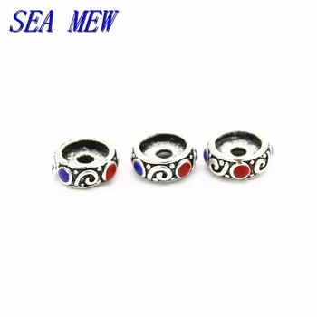 

SEA MEW 9/11/14mm Copper Tibetan Silver Color Drops Of Glaze Nepal Bead Spacer Beads Hole Bead Bodhi Bead For Jewelry Making