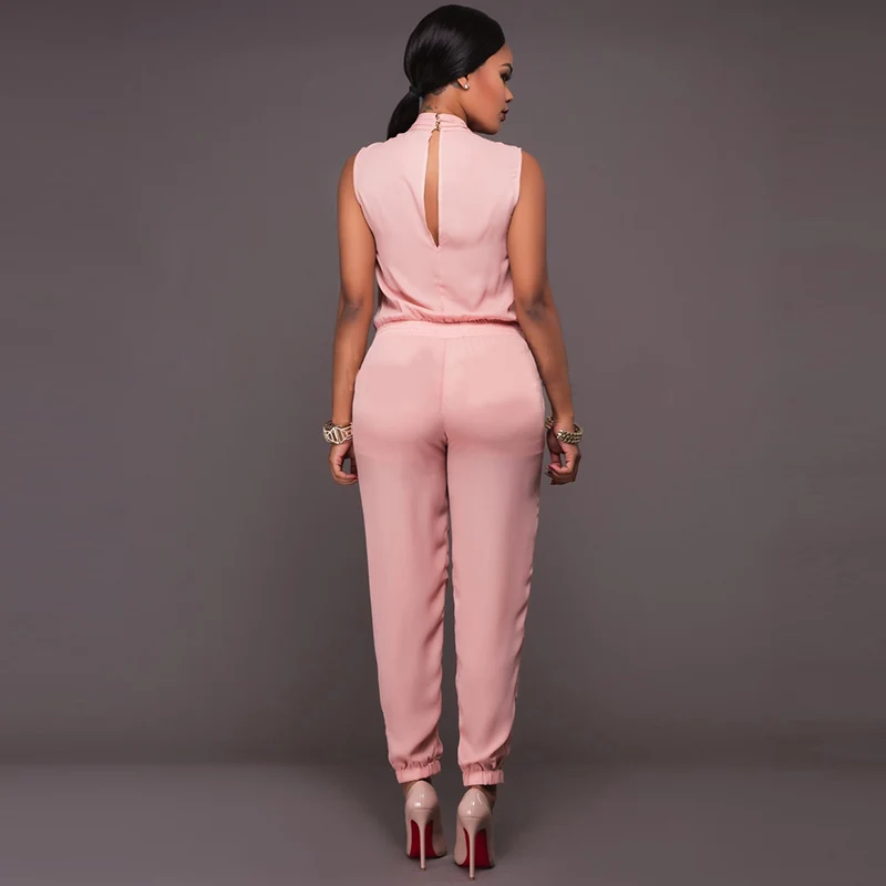 Dower Me Casual Womens Jumpsuit Elegant Trendy V Neck Tank Sleeveless Pink Grey Regular Romer One-piece Jumpsuits overalls S-XL