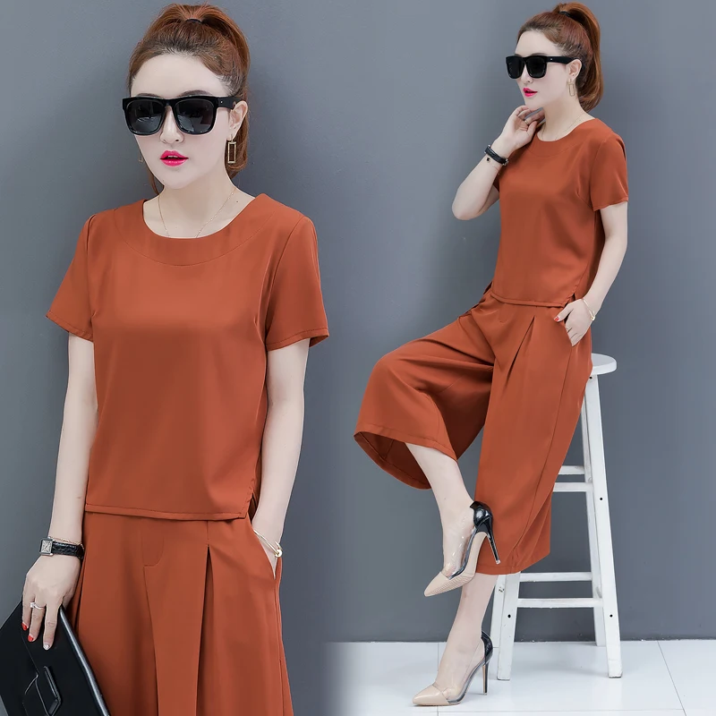 

Tracksuits for Women Outfits Solid Loose Wide Pants Sets and Top Co-ord Set 2019 Summer Plus Size Large Sportswear Clothing