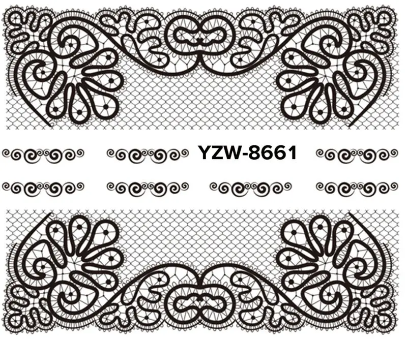 YZWLE, 1 лист, на выбор, черный кружевной цветок, дизайн ногтей, водные переводные наклейки, переводные наклейки для ногтей - Цвет: YZW8661
