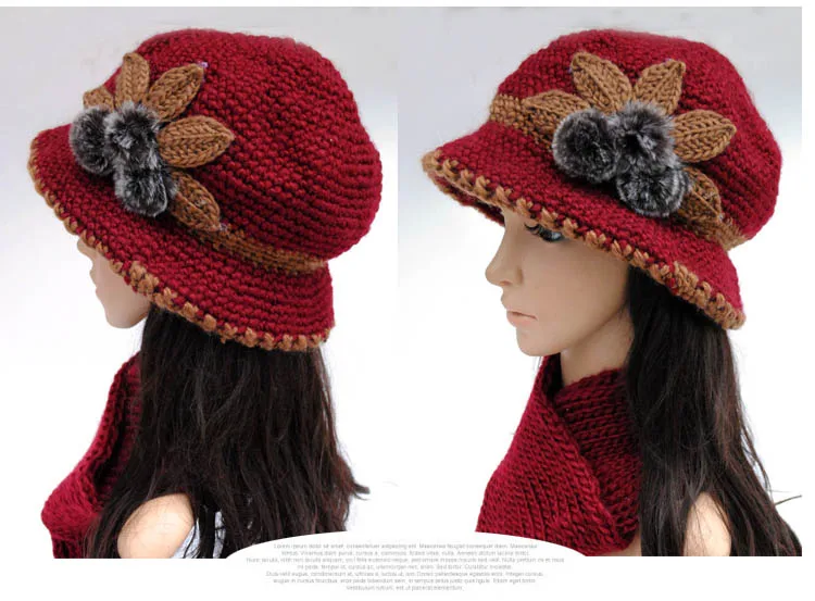 Бесплатная доставка 2018 Мода шерсть вязаный крючком шапки для женщин зима millinery кепки двойной слои утолщение вязаная шапка шарф twinset