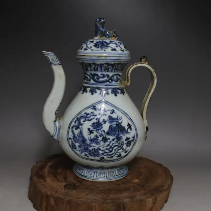 Vintage Horse Teapot Blue Onion Horse Shaped Blue and White Porcelain Rare Collectible