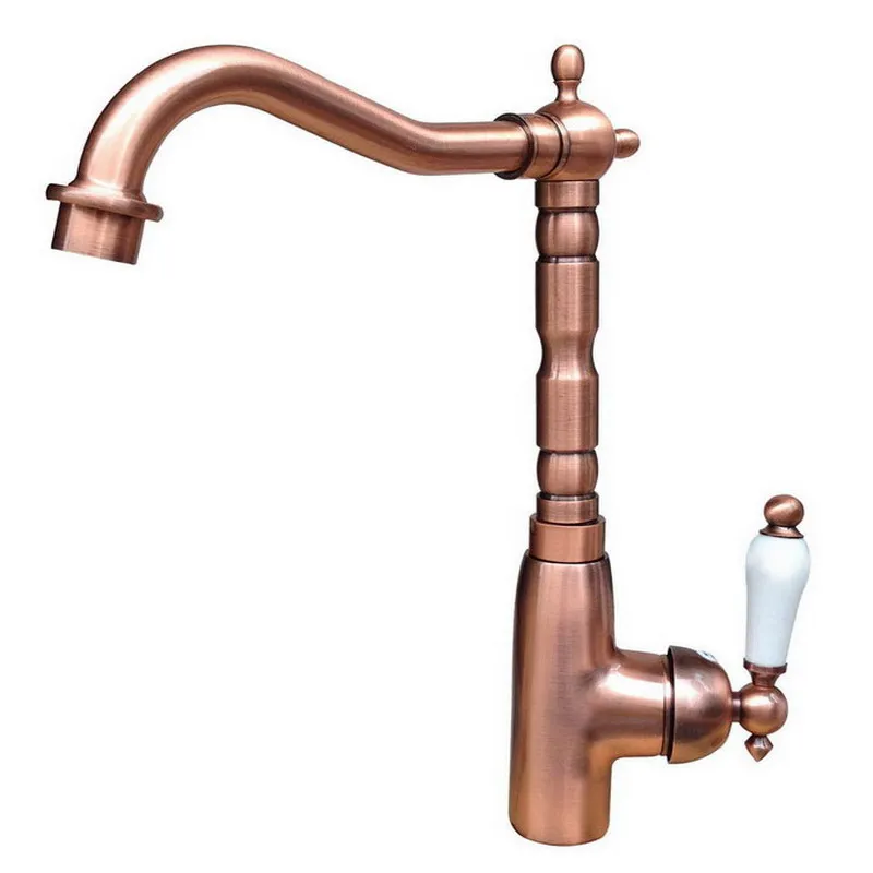 Red Copper Single Hole White Ceramic handle Lever Bathroom Basin Kitchen Vessel Sink Mixer Tap Faucet Swivel Spout arg023