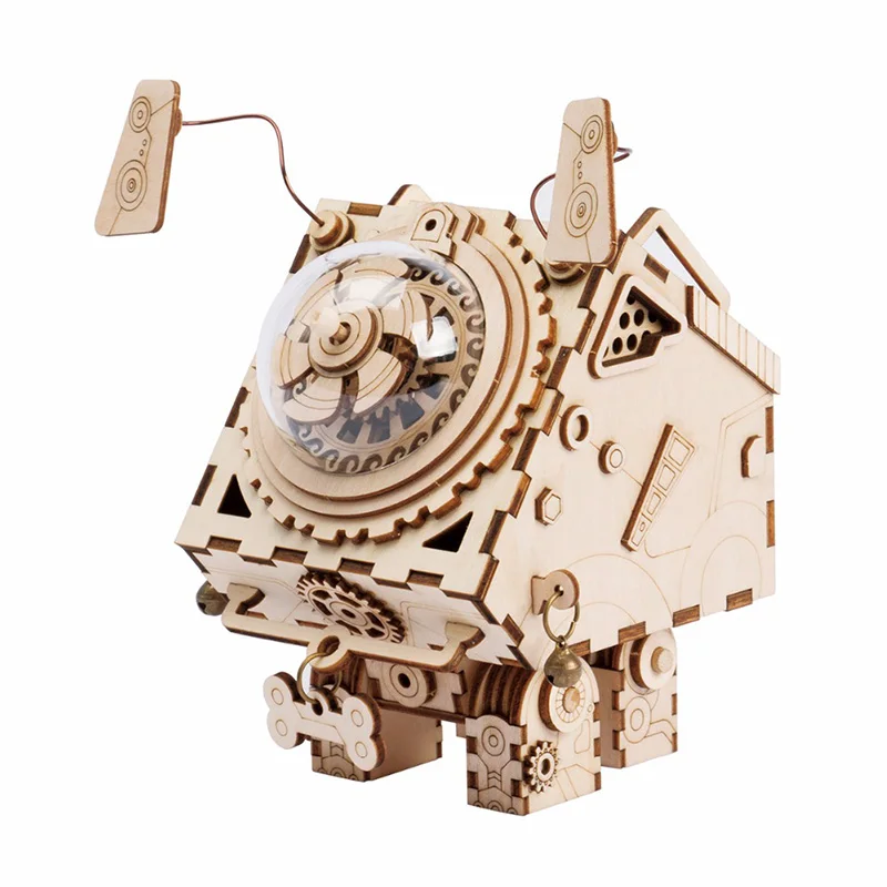 

Robotime DIY Wooden Toy 3D Puzzle Movement Hand Cranked Dogs Steampunk Music Box Gifts for Boys Girls Children Educational Toys